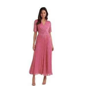 Elegant Ever New Isabella Metallic Wrap Plissé Midi Dress - NWOT, Size 8